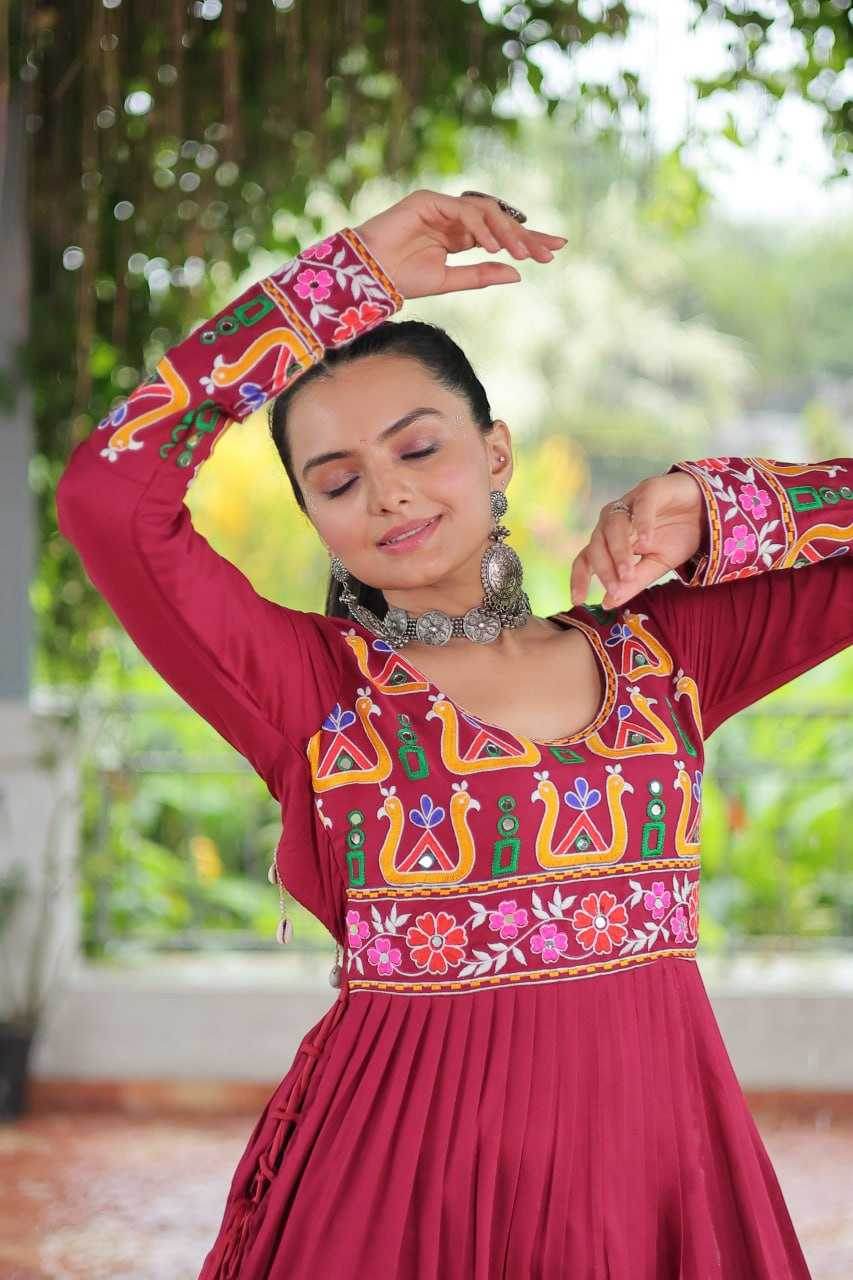 Reyon Cotton Long Embroidered Navratri Kurti - MYLUXURY LANE ENTERPRISE